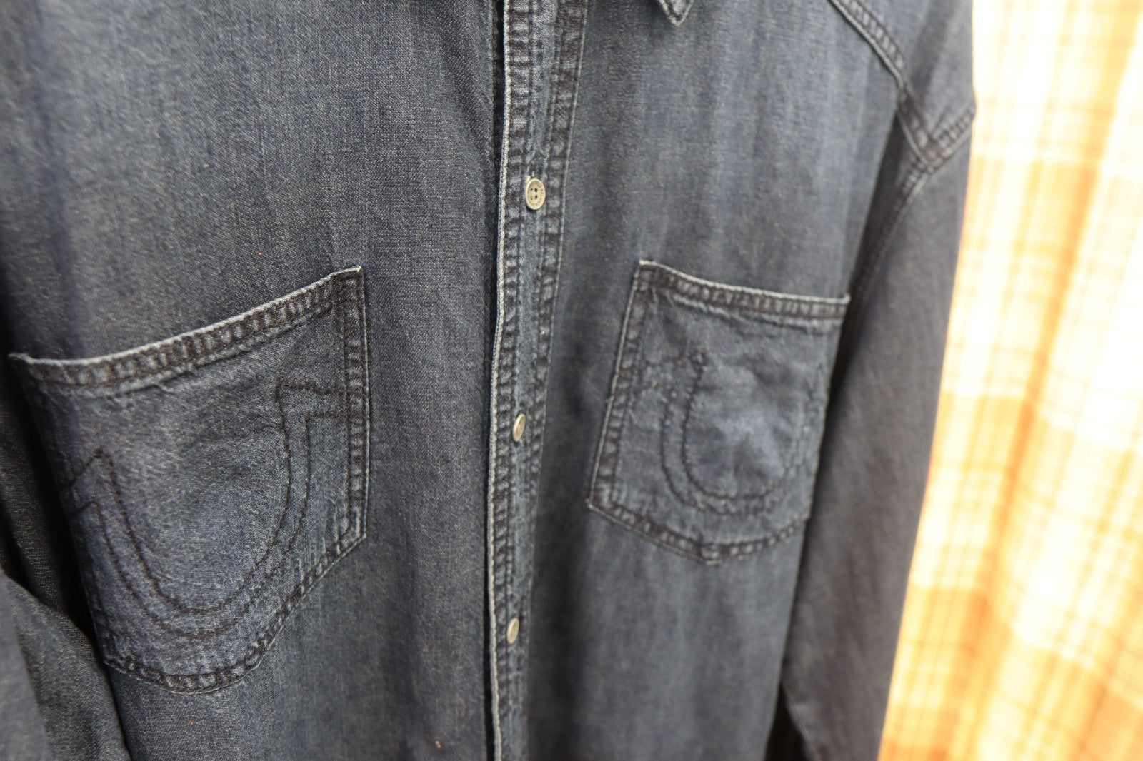 True Religion Men's Denim Long Sleeve Button Up Shirt Size XXL
