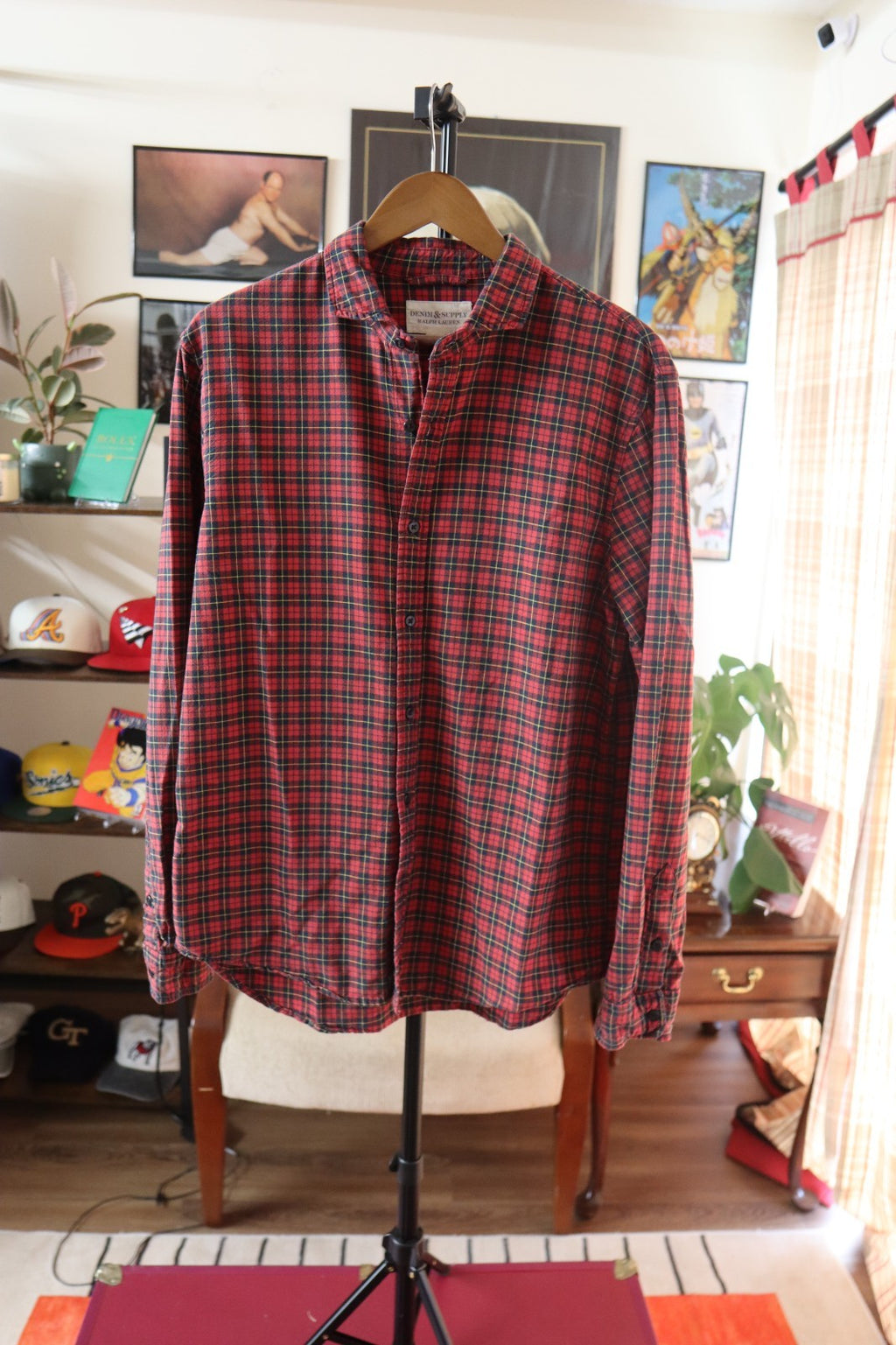 Denim & Supply Ralph Lauren Shirt Mens Oxford Cotton Red Plaid Shirt Large