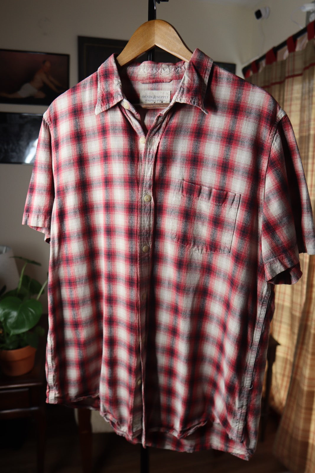 Ralph Lauren Denim & Supply Shirt Mens Large Red Button Up Short Sleeve Plaid XL