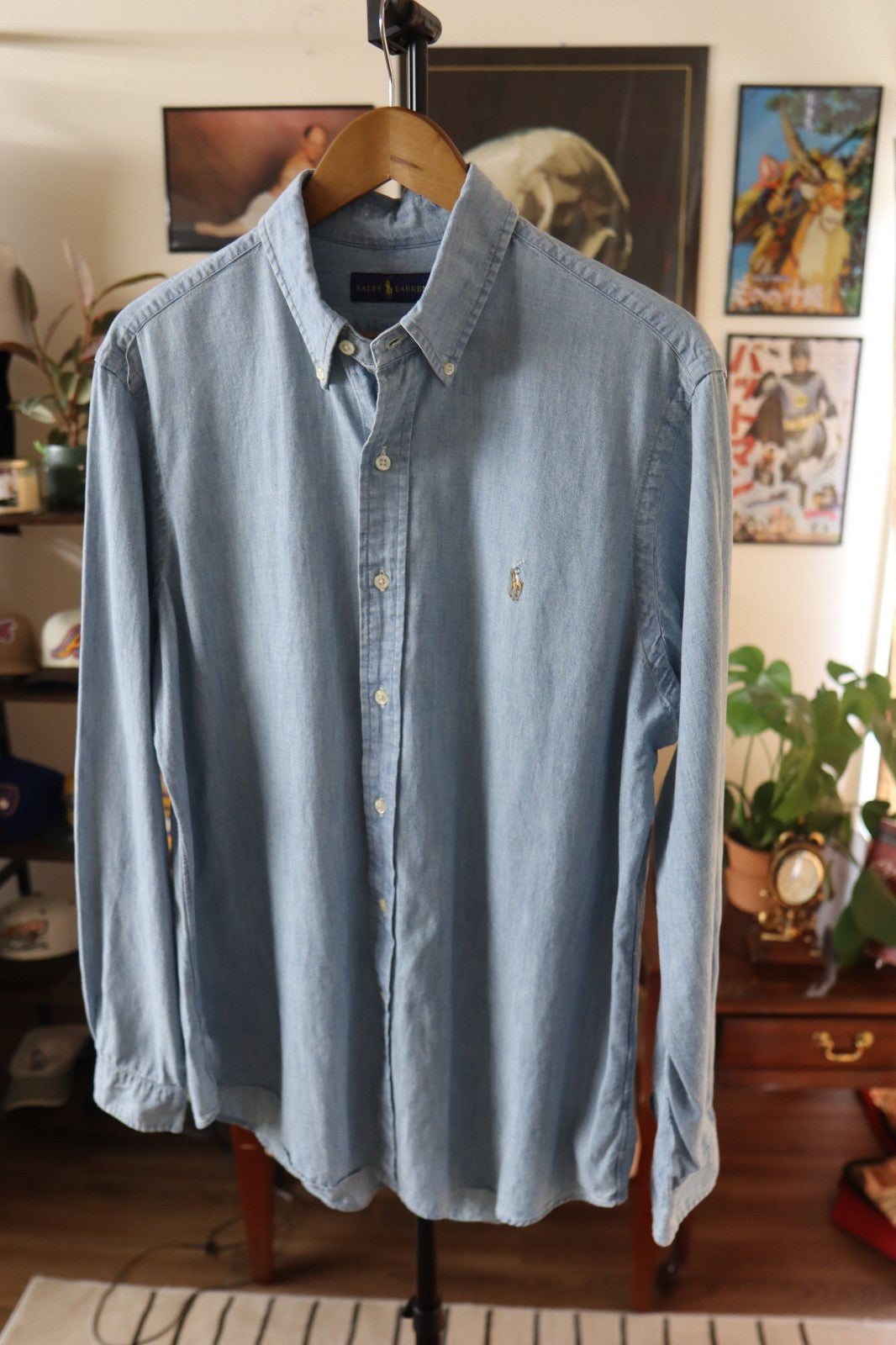 Ralph Lauren Classic Chambray Shirt In Light Blue Size L