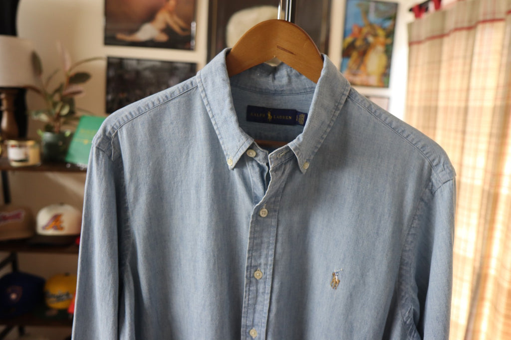 Ralph Lauren Classic Chambray Shirt In Light Blue Size L