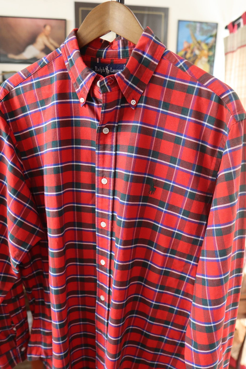 Vintage Ralph Lauren Polo Button Up Shirt Men XL Red Plaid Long Sleeve