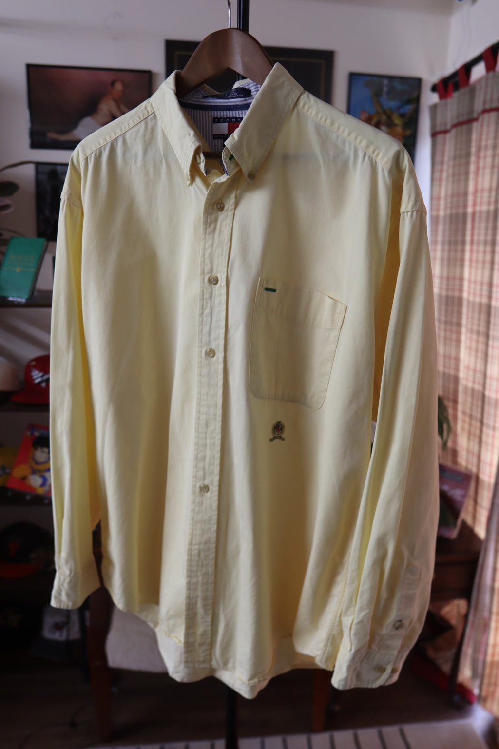 Vintage Tommy Hilfiger Oxford Shirt In Canary Yellow With Lion Crest