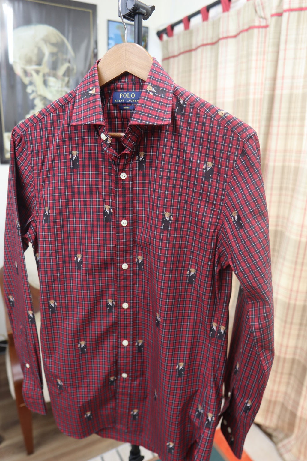 Polo Ralph Lauren Red/Black Plaid WINE-TOASTING BEARS Shirt Slim Fit 14 1/2 - 37