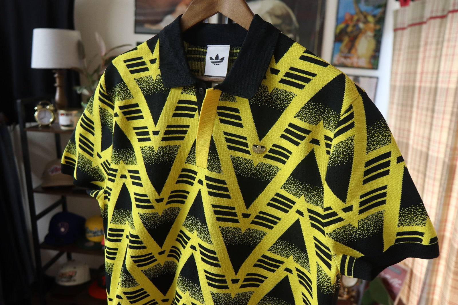 Adidas Originals Knit Polo Shirt Gold Emblem Size Large