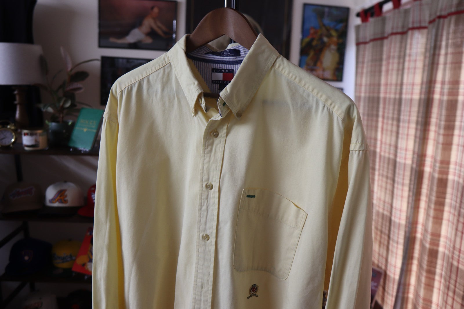 Vintage Tommy Hilfiger Oxford Shirt In Canary Yellow With Lion Crest