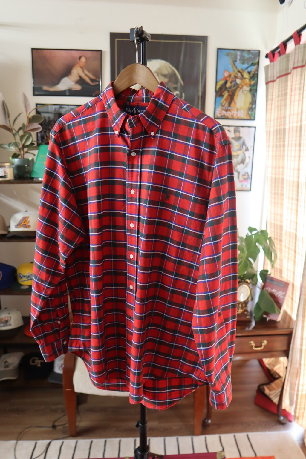 Vintage Ralph Lauren Polo Button Up Shirt Men XL Red Plaid Long Sleeve