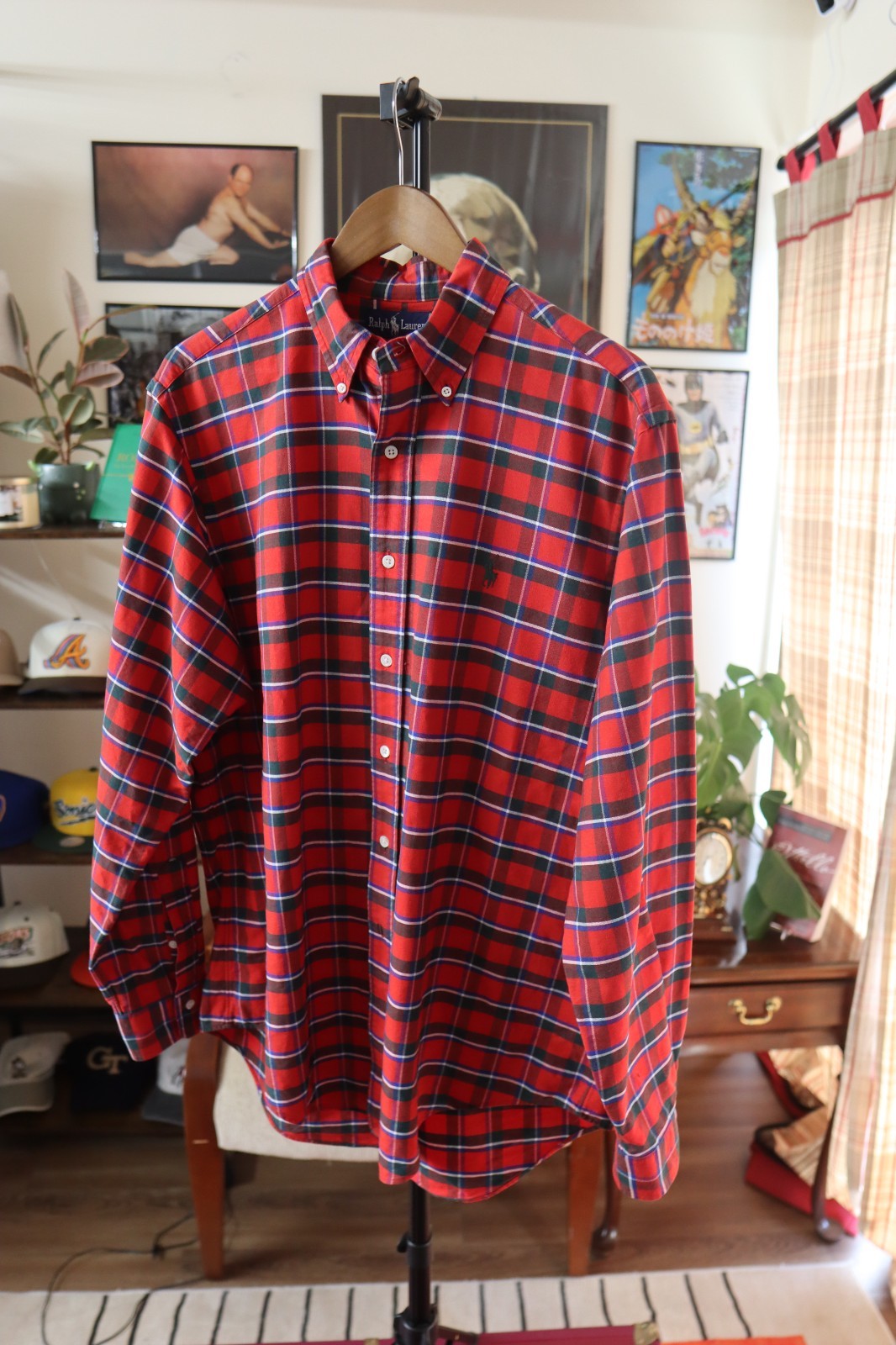 Vintage Ralph Lauren Polo Button Up Shirt Men XL Red Plaid Long Sleeve