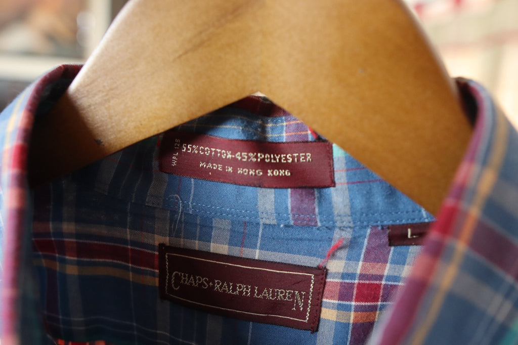 1980s Chap Ralph Lauren Plaid Button Up Shirt Large