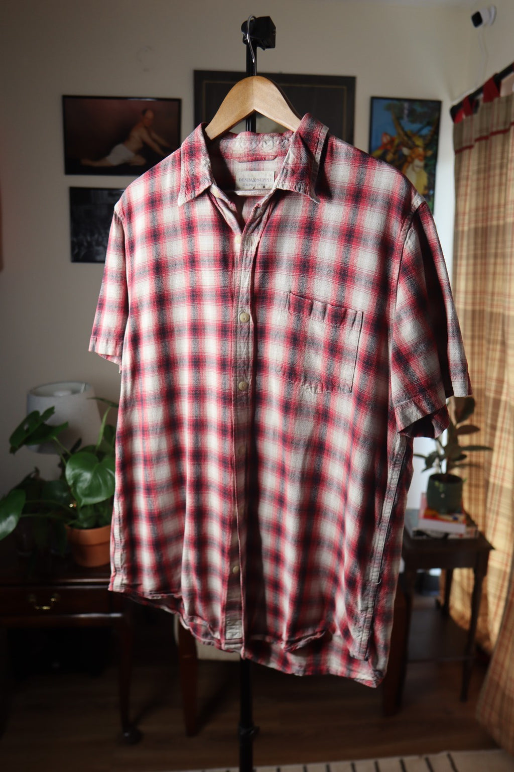Ralph Lauren Denim & Supply Shirt Mens Large Red Button Up Short Sleeve Plaid XL