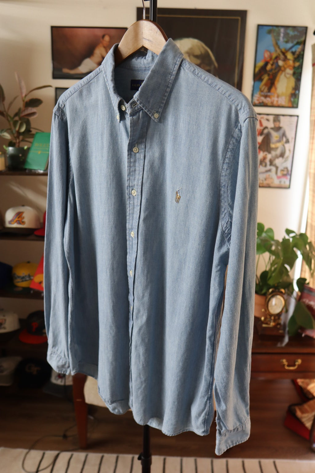 Ralph Lauren Classic Chambray Shirt In Light Blue Size L