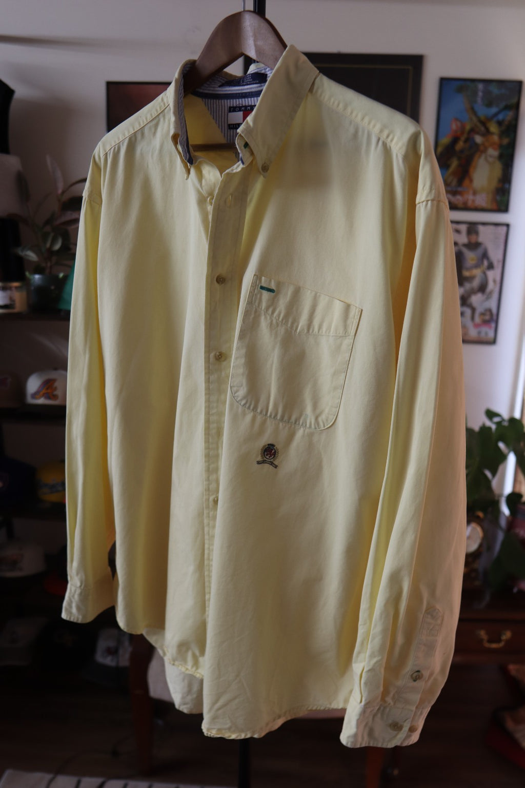 Vintage Tommy Hilfiger Oxford Shirt In Canary Yellow With Lion Crest