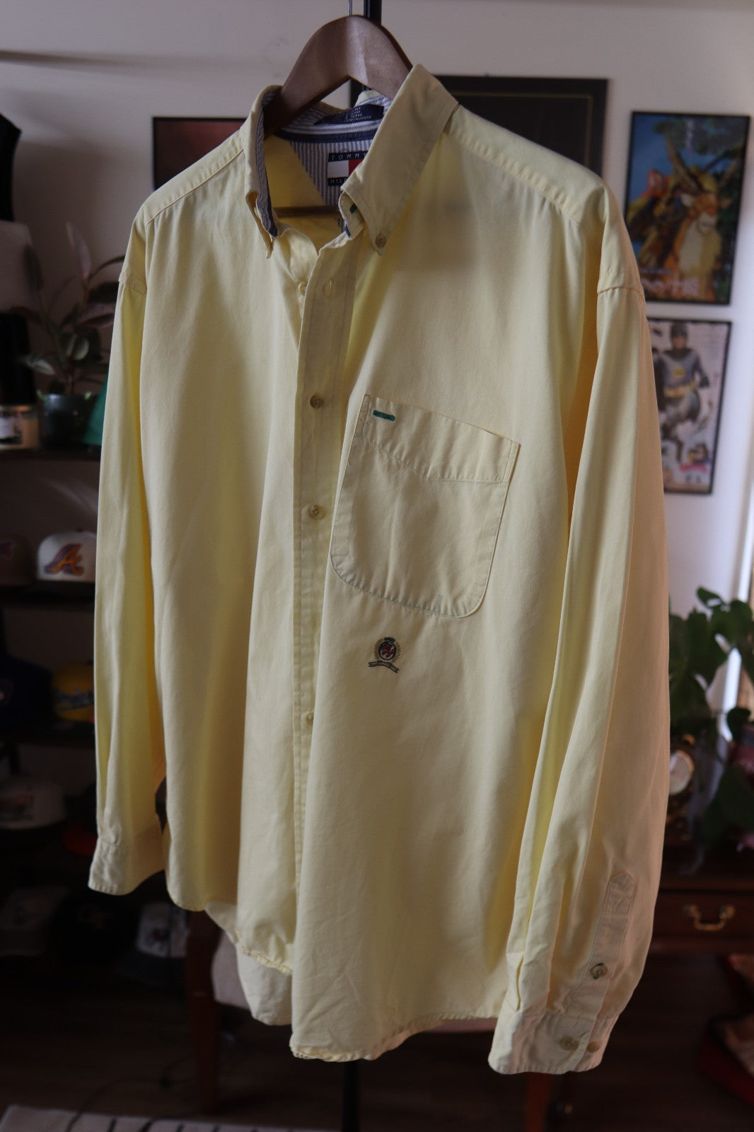 Vintage Tommy Hilfiger Oxford Shirt In Canary Yellow With Lion Crest