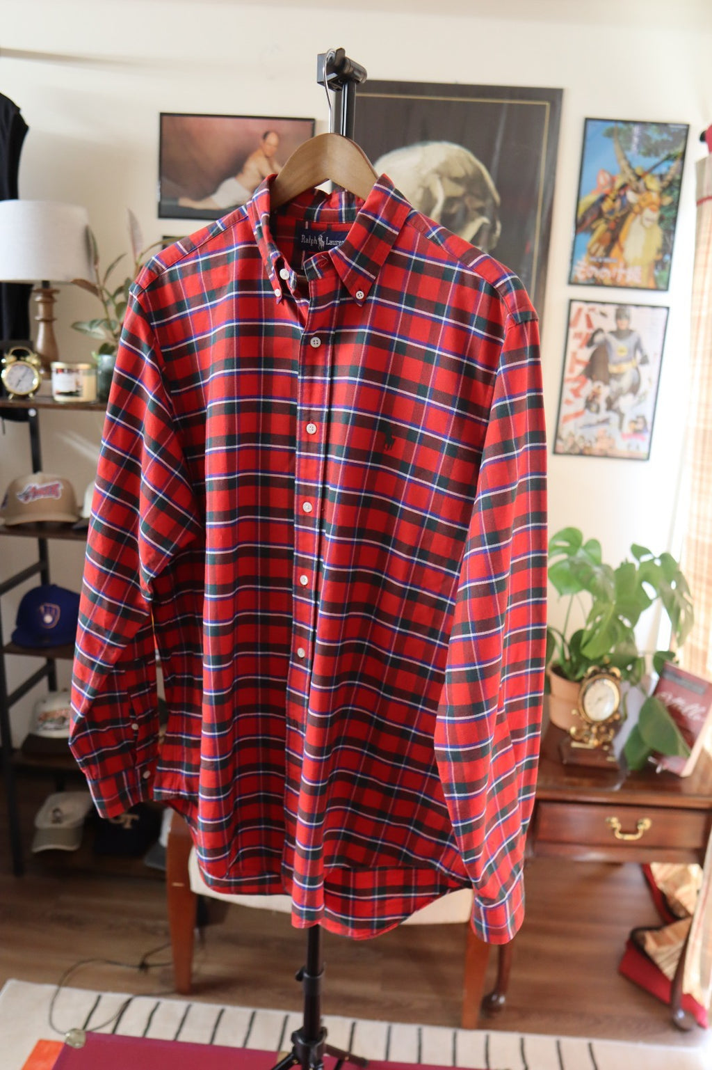 Vintage Ralph Lauren Polo Button Up Shirt Men XL Red Plaid Long Sleeve
