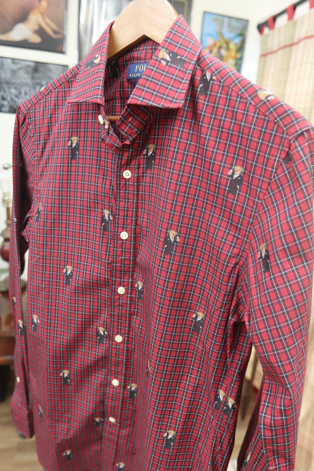 Polo Ralph Lauren Red/Black Plaid WINE-TOASTING BEARS Shirt Slim Fit 14 1/2 - 37