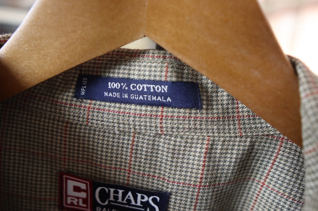 Vintage Chaps Ralph Lauren Mens Plaid Button Up Shirt Size XL Embroidered Crown