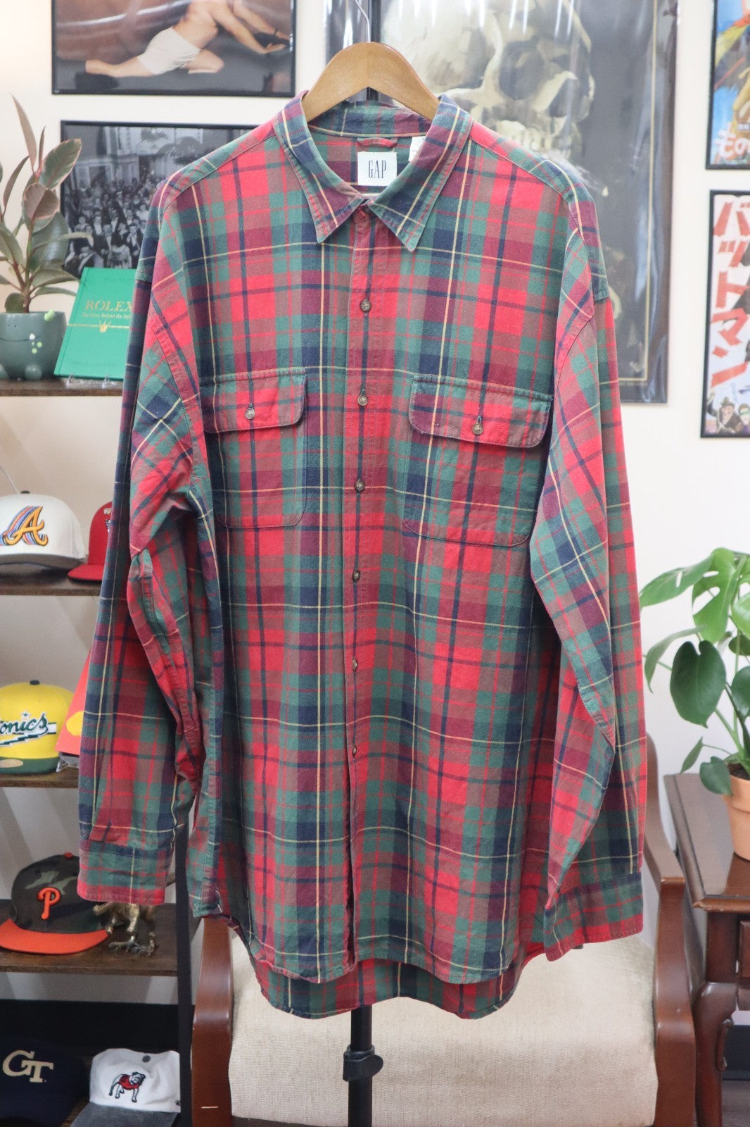 Vintage GAP Plaid Shirt Long Sleeve Red XL Cotton Men's 90s Ivy League