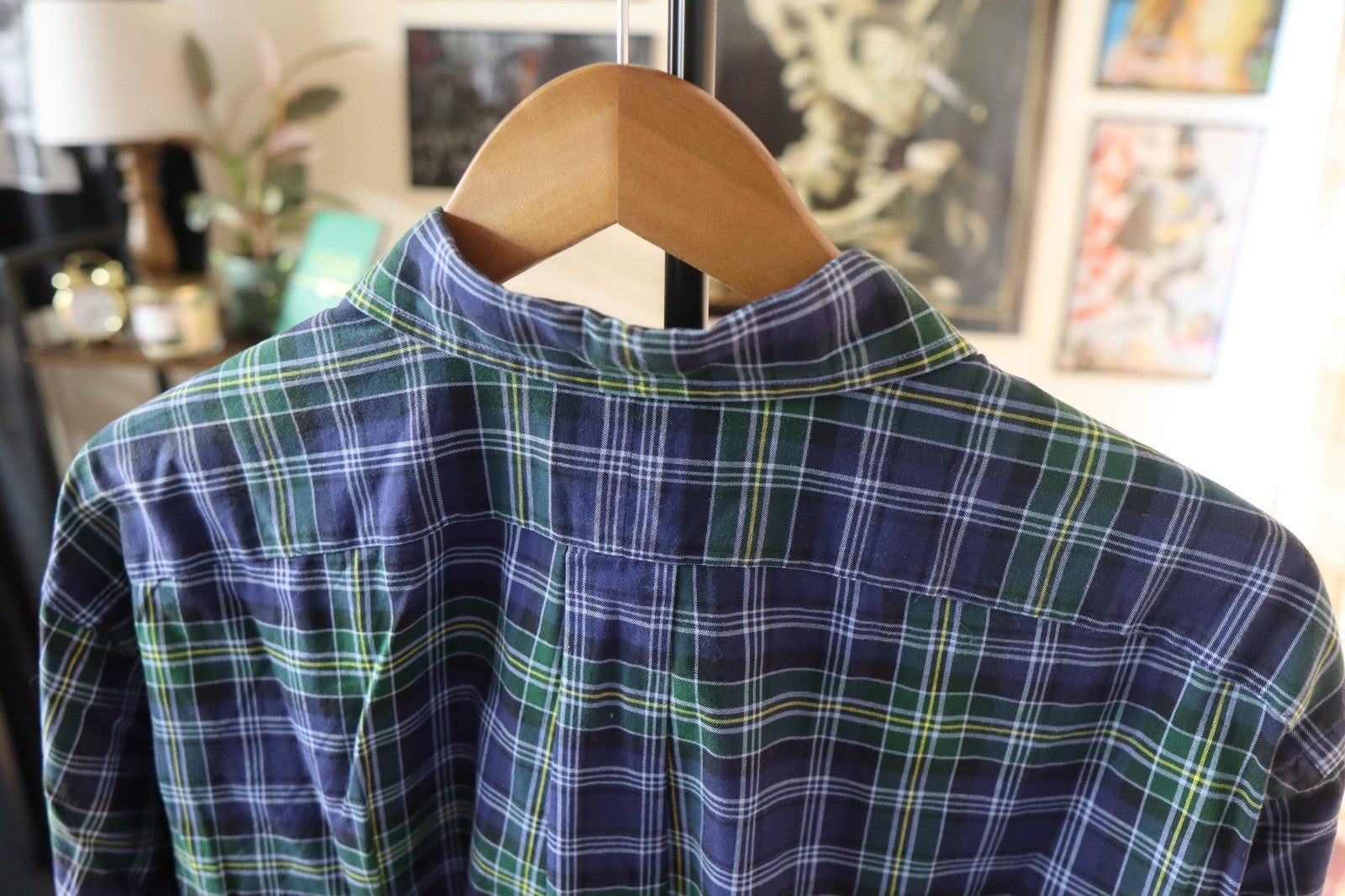 Ralph Lauren Button Up Shirt Men’s Large XL Blue Green Yellow Plaid Long Sleeves