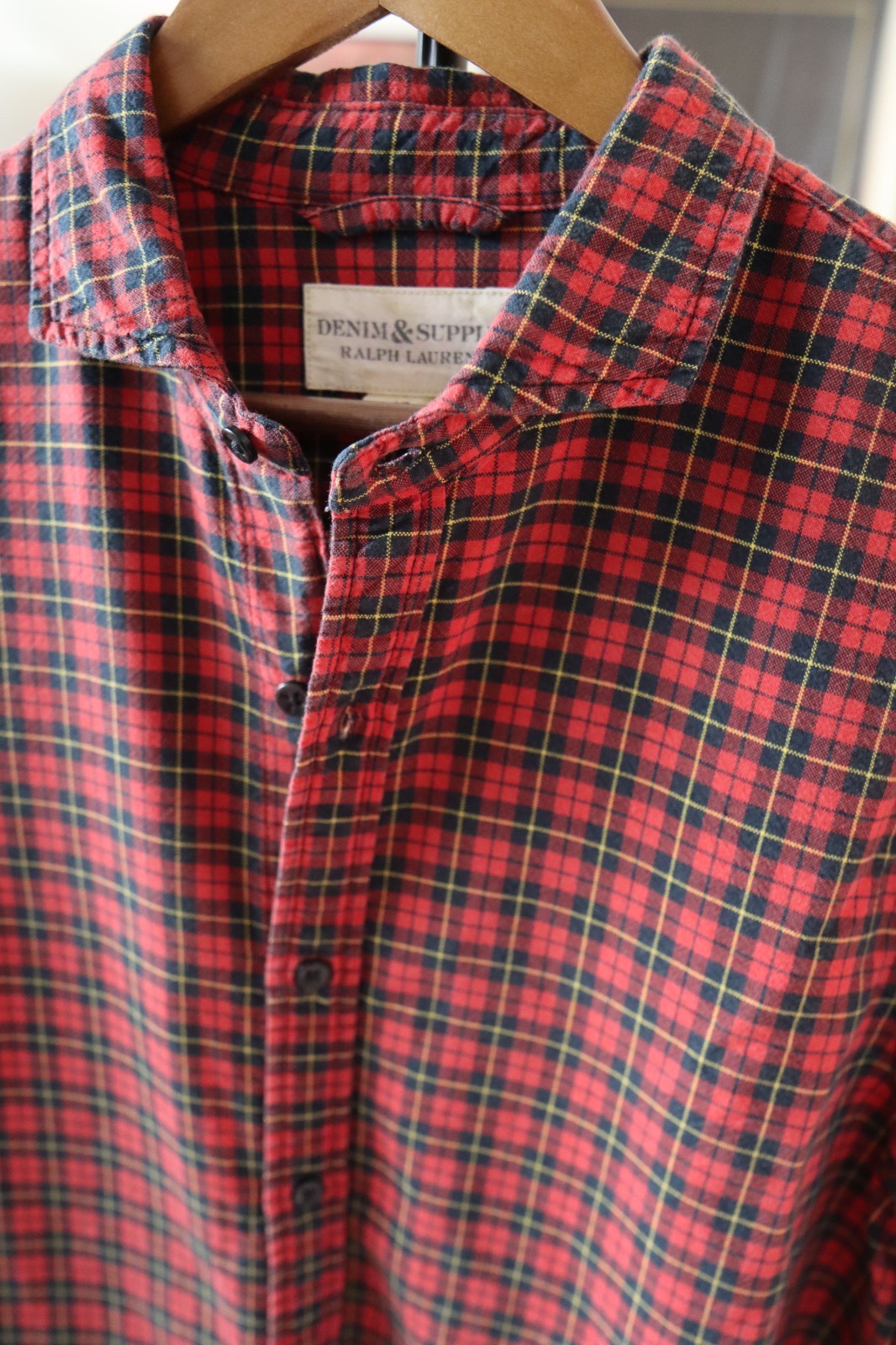 Denim & Supply Ralph Lauren Shirt Mens Oxford Cotton Red Plaid Shirt Large