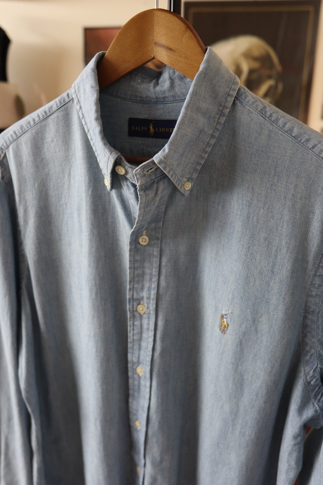 Ralph Lauren Classic Chambray Shirt In Light Blue Size L