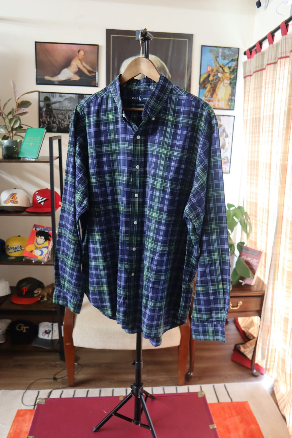 Ralph Lauren Button Up Shirt Men’s Large XL Blue Green Yellow Plaid Long Sleeves
