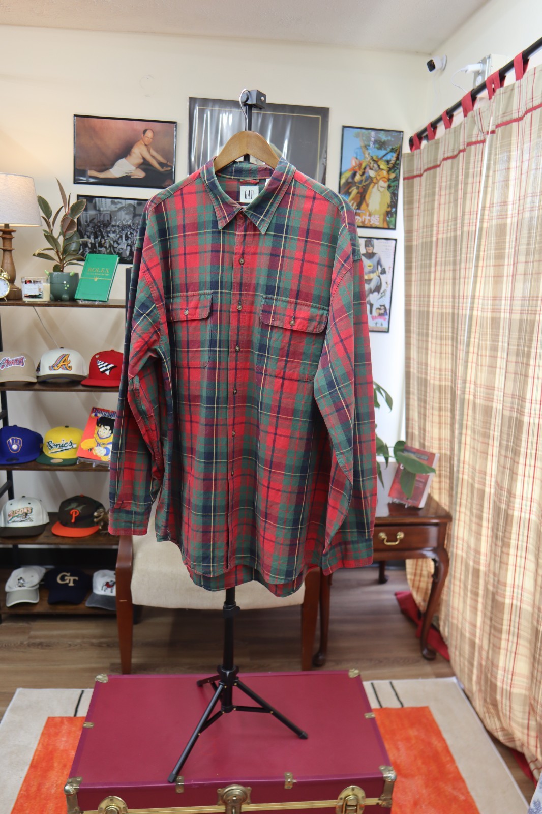 Vintage GAP Plaid Shirt Long Sleeve Red XL Cotton Men's 90s Ivy League