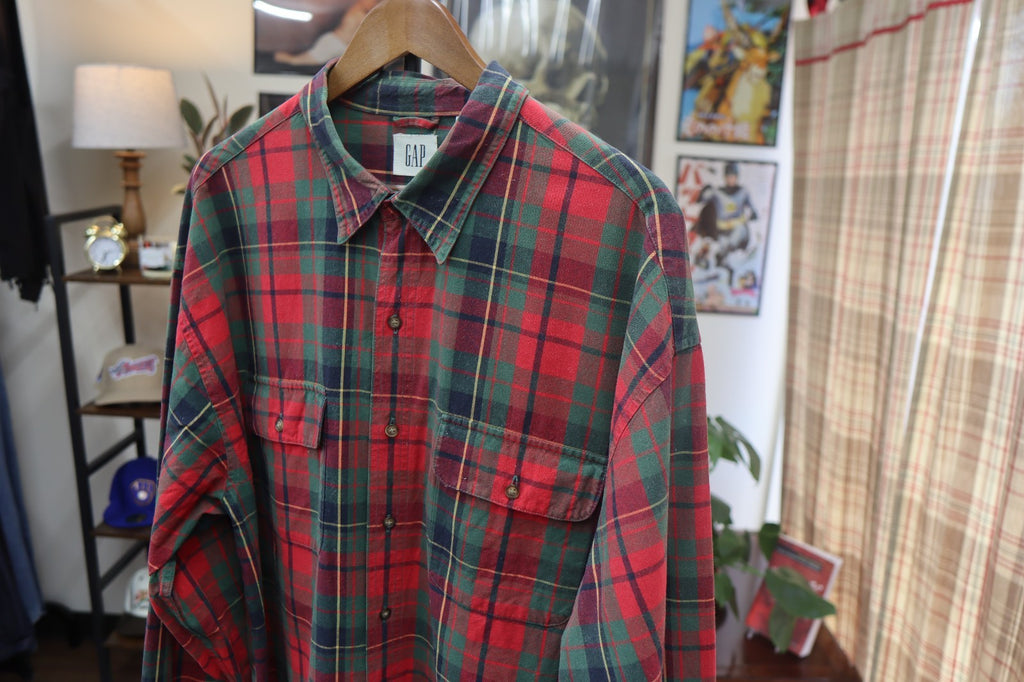 Vintage GAP Plaid Shirt Long Sleeve Red XL Cotton Men's 90s Ivy League
