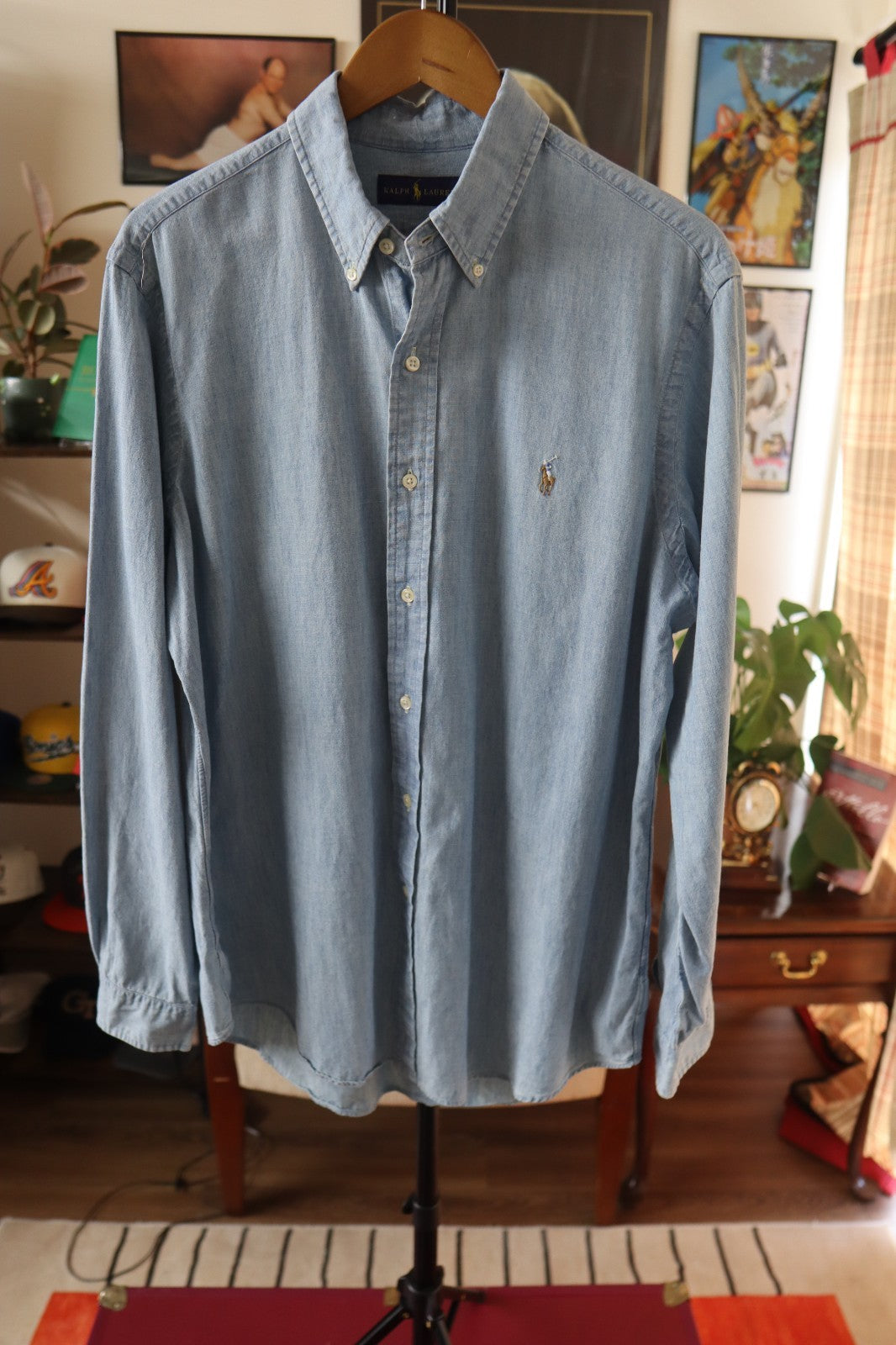 Ralph Lauren Classic Chambray Shirt In Light Blue Size L