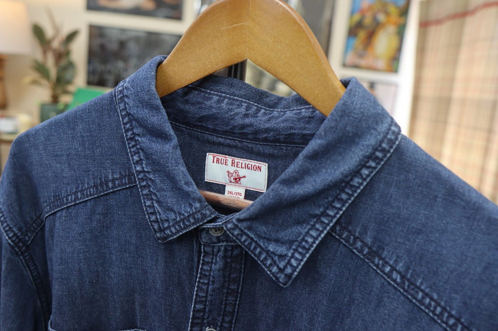 True Religion Men's Denim Long Sleeve Button Up Shirt Size XXL