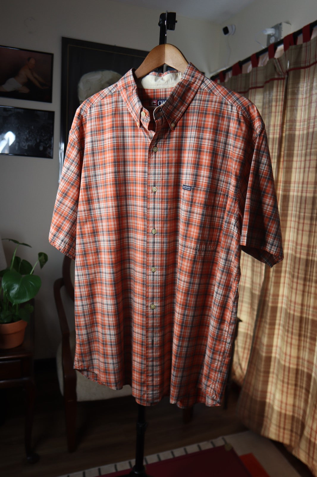 Vintage 90s Chaps Ralph Lauren Button Up Shirt Men Size XL Orange Plaid Y2K