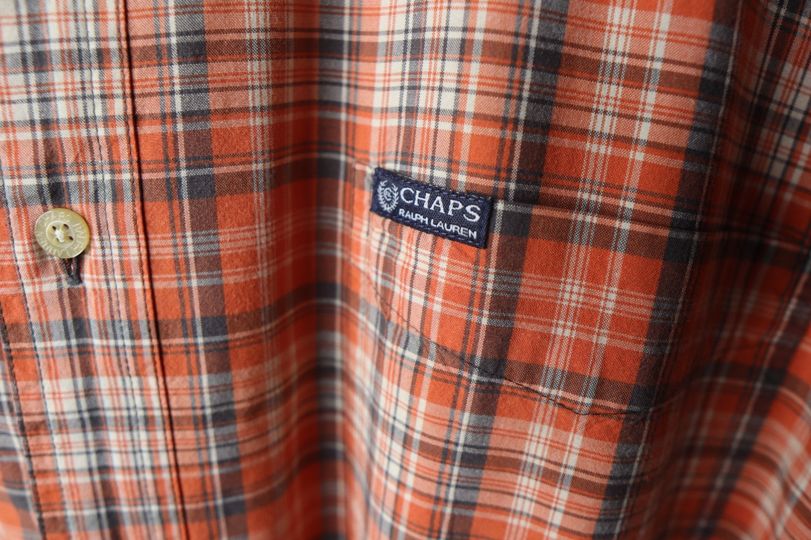 Vintage 90s Chaps Ralph Lauren Button Up Shirt Men Size XL Orange Plaid Y2K