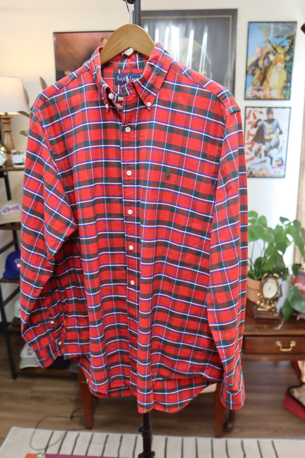 Vintage Ralph Lauren Polo Button Up Shirt Men XL Red Plaid Long Sleeve