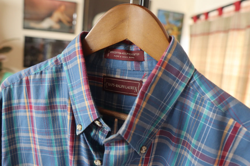 1980s Chap Ralph Lauren Plaid Button Up Shirt Large