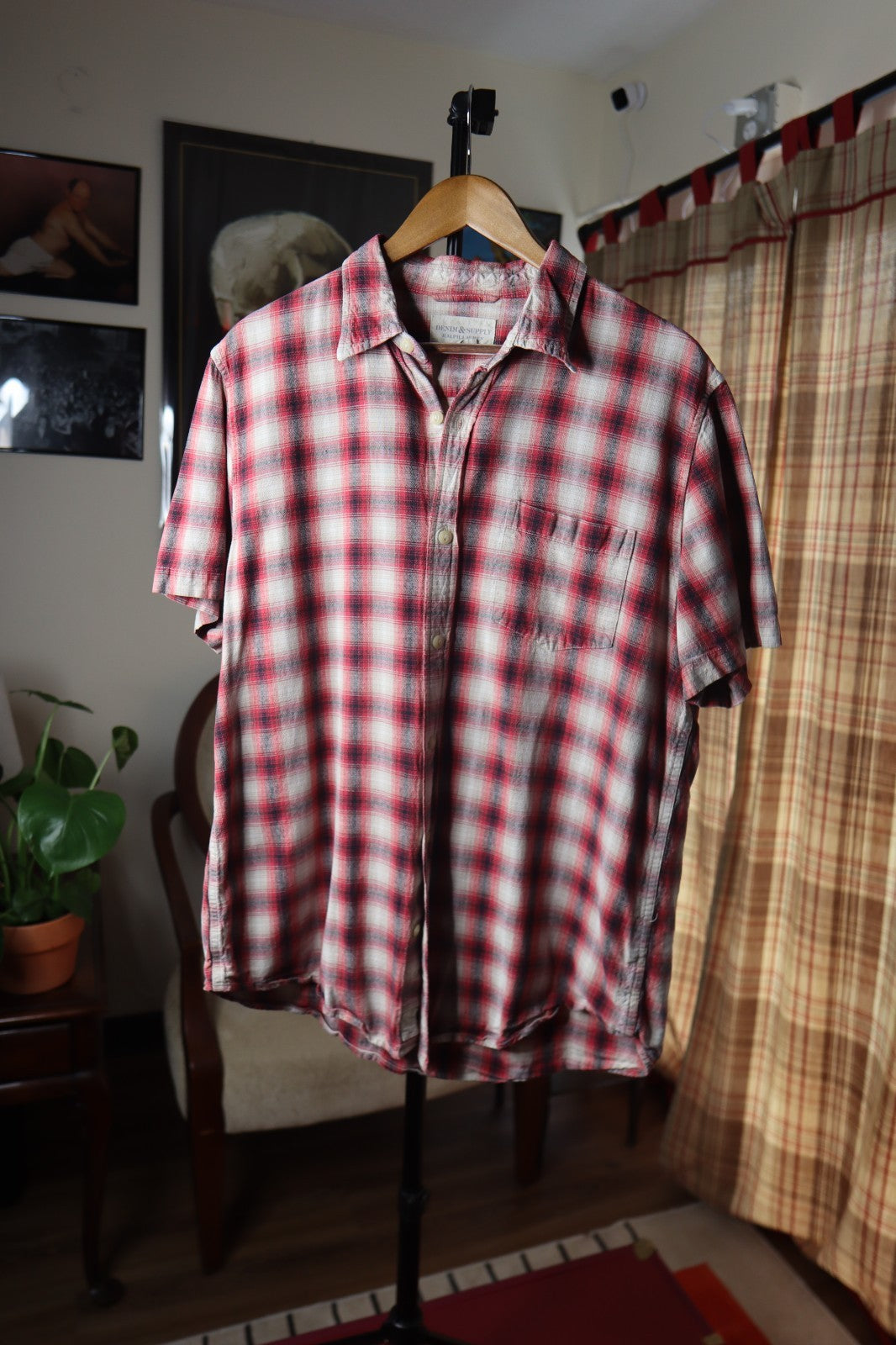 Ralph Lauren Denim & Supply Shirt Mens Large Red Button Up Short Sleeve Plaid XL