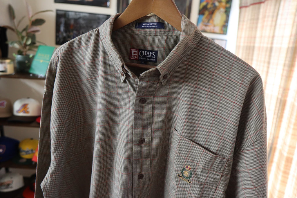 Vintage Chaps Ralph Lauren Mens Plaid Button Up Shirt Size XL Embroidered Crown