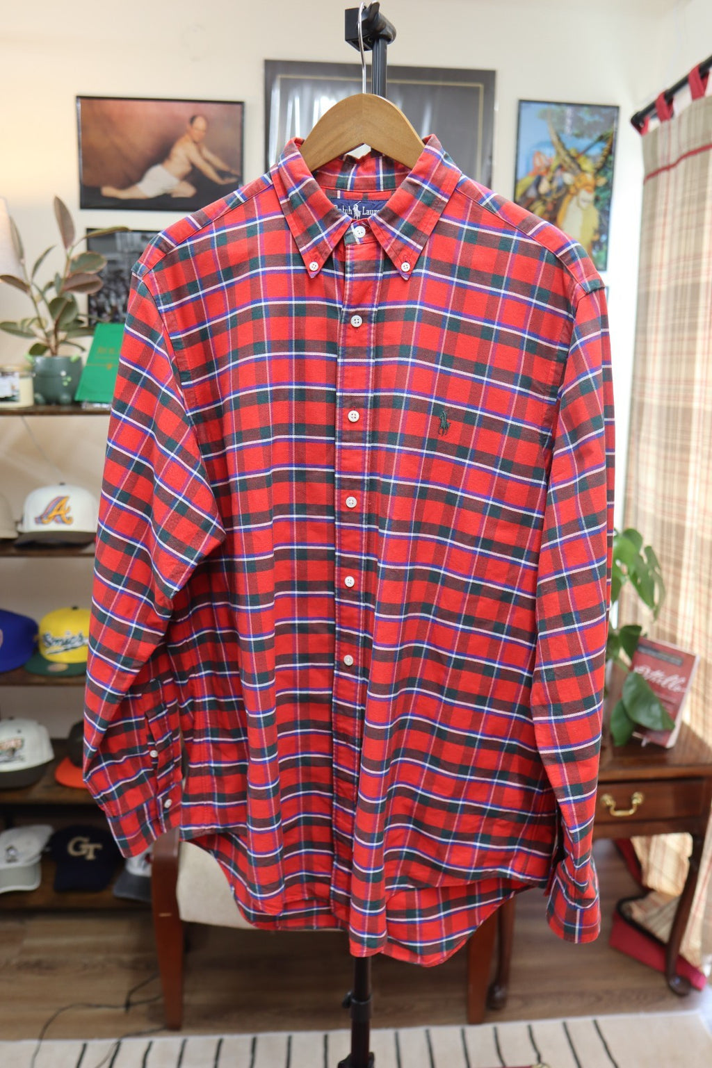 Vintage Ralph Lauren Polo Button Up Shirt Men XL Red Plaid Long Sleeve