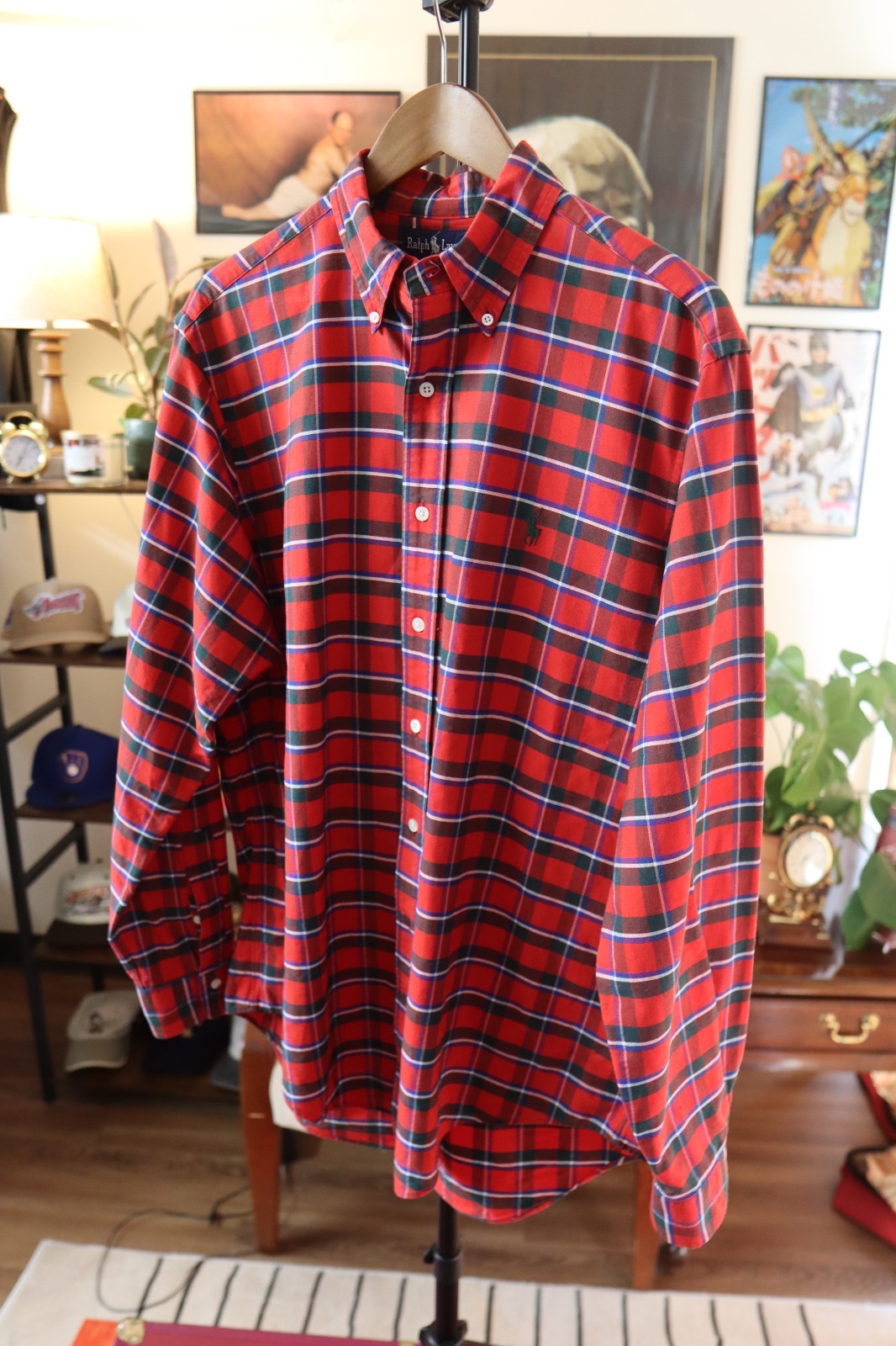 Vintage Ralph Lauren Polo Button Up Shirt Men XL Red Plaid Long Sleeve