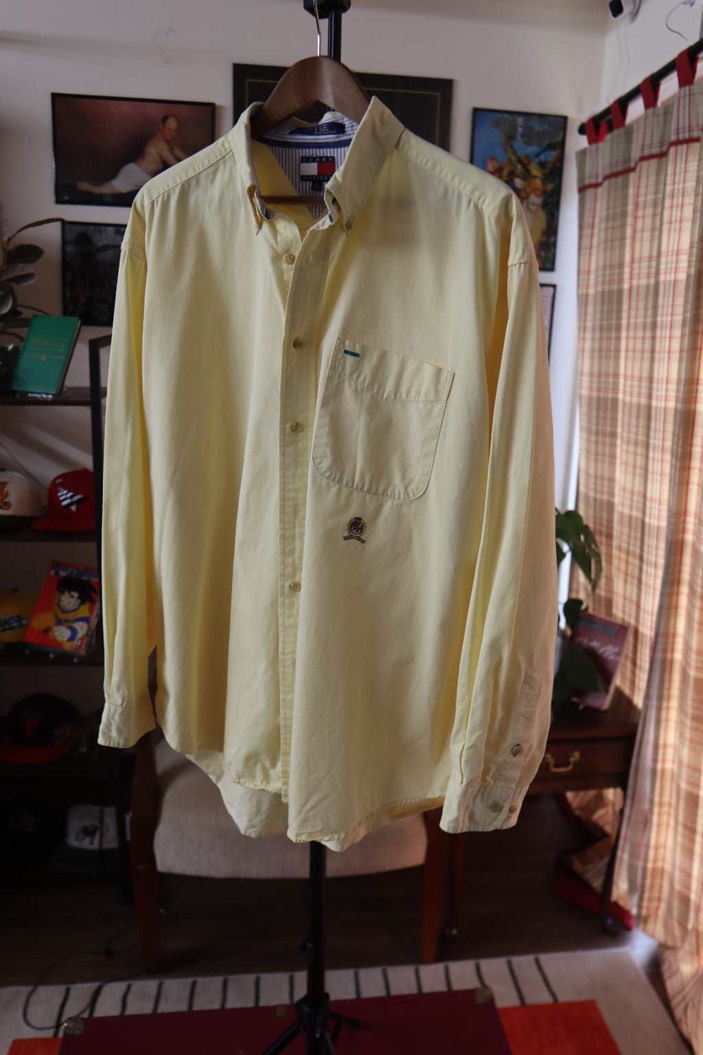 Vintage Tommy Hilfiger Oxford Shirt In Canary Yellow With Lion Crest