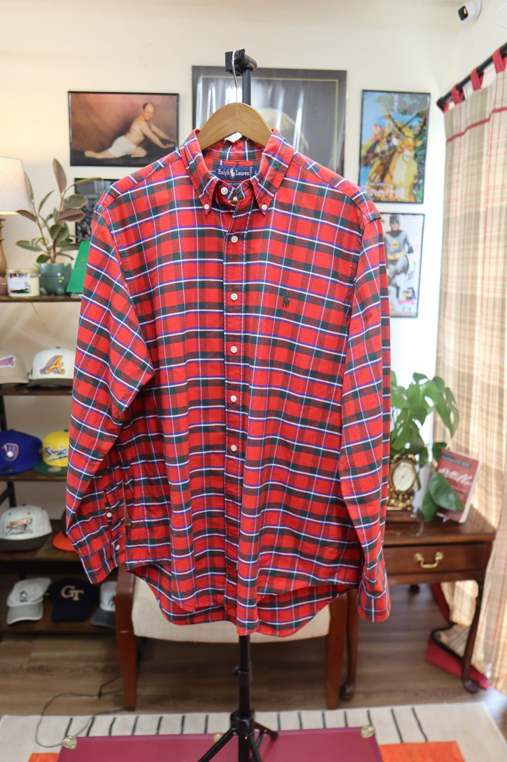 Vintage Ralph Lauren Polo Button Up Shirt Men XL Red Plaid Long Sleeve