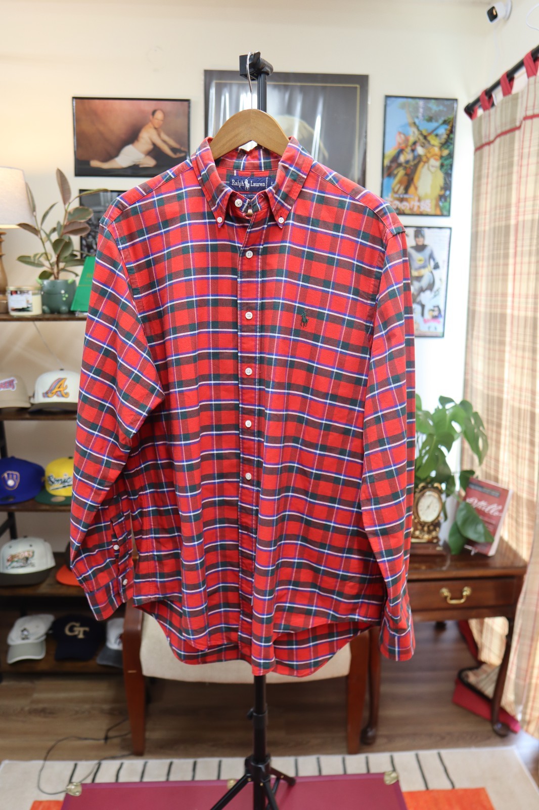 Vintage Ralph Lauren Polo Button Up Shirt Men XL Red Plaid Long Sleeve