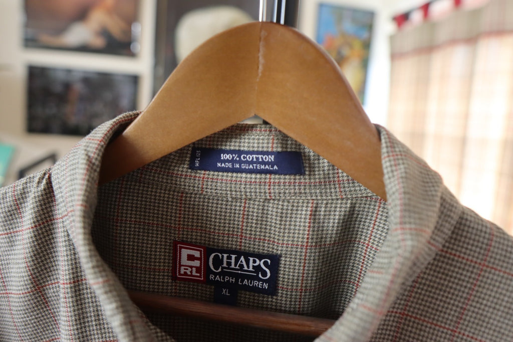 Vintage Chaps Ralph Lauren Mens Plaid Button Up Shirt Size XL Embroidered Crown
