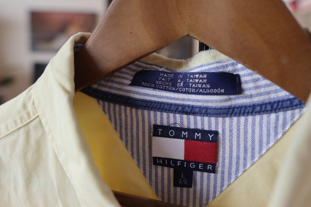 Vintage Tommy Hilfiger Oxford Shirt In Canary Yellow With Lion Crest