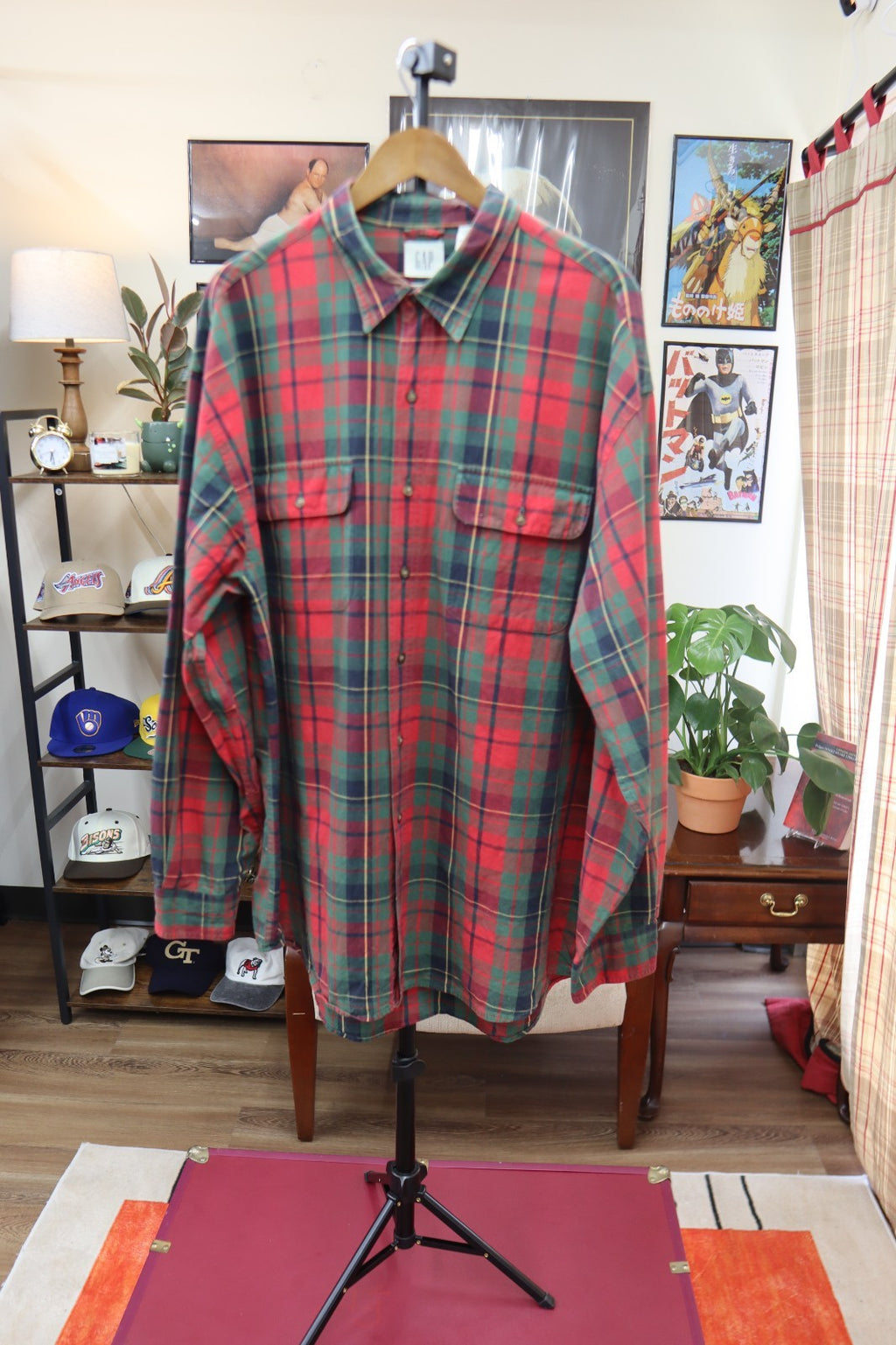 Vintage GAP Plaid Shirt Long Sleeve Red XL Cotton Men's 90s Ivy League