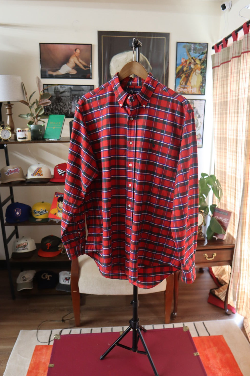 Vintage Ralph Lauren Polo Button Up Shirt Men XL Red Plaid Long Sleeve