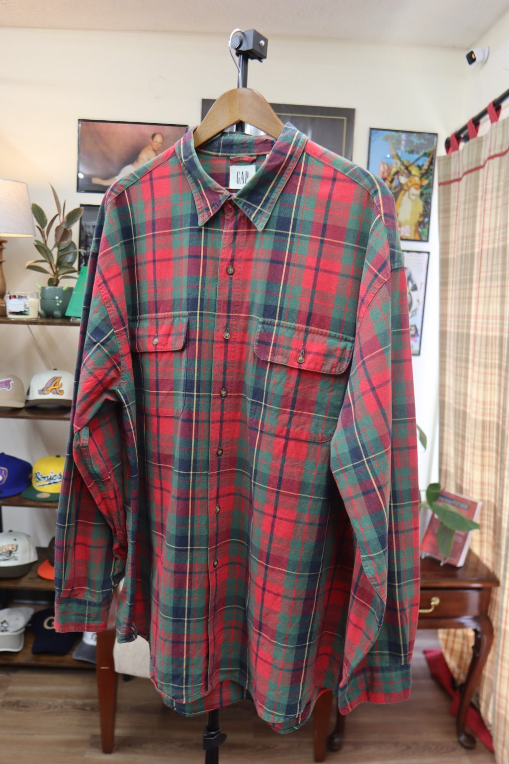 Vintage GAP Plaid Shirt Long Sleeve Red XL Cotton Men's 90s Ivy League