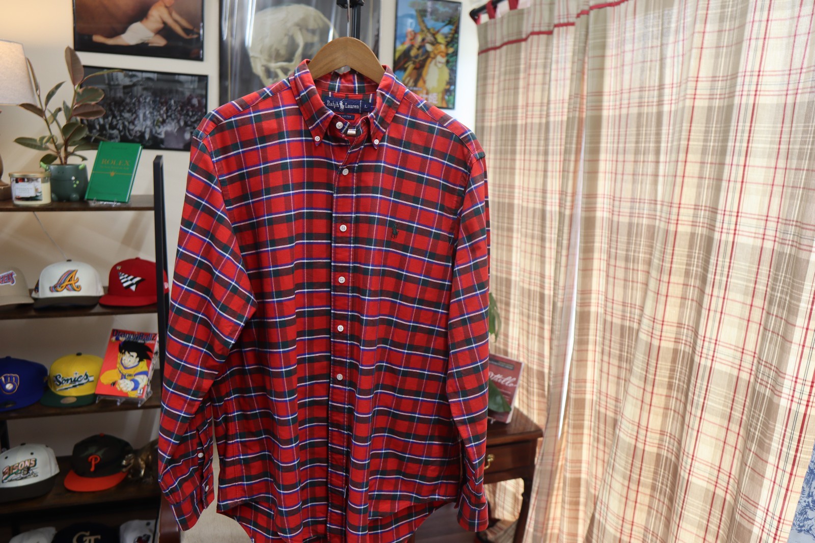 Vintage Ralph Lauren Polo Button Up Shirt Men XL Red Plaid Long Sleeve