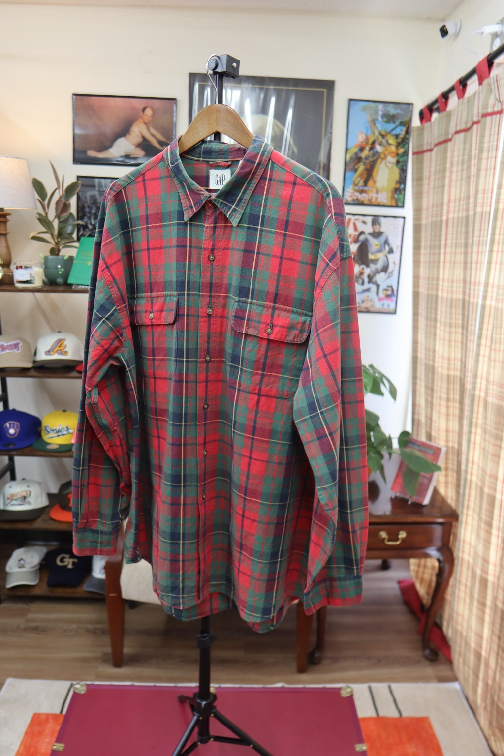 Vintage GAP Plaid Shirt Long Sleeve Red XL Cotton Men's 90s Ivy League