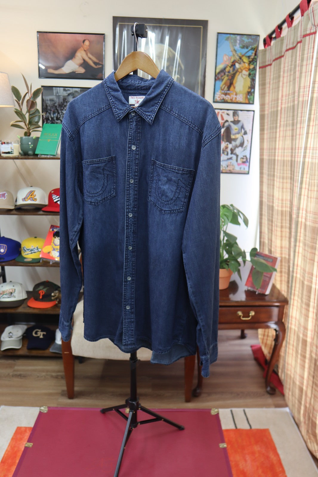True Religion Men's Denim Long Sleeve Button Up Shirt Size XXL
