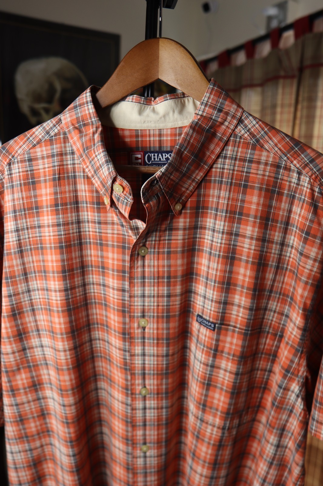 Vintage 90s Chaps Ralph Lauren Button Up Shirt Men Size XL Orange Plaid Y2K