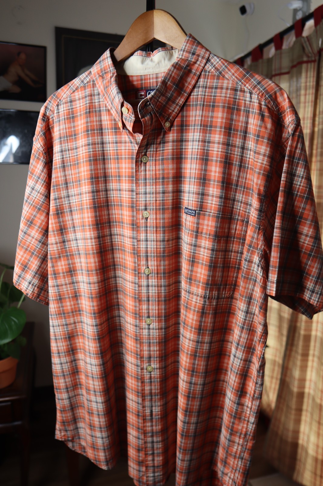 Vintage 90s Chaps Ralph Lauren Button Up Shirt Men Size XL Orange Plaid Y2K